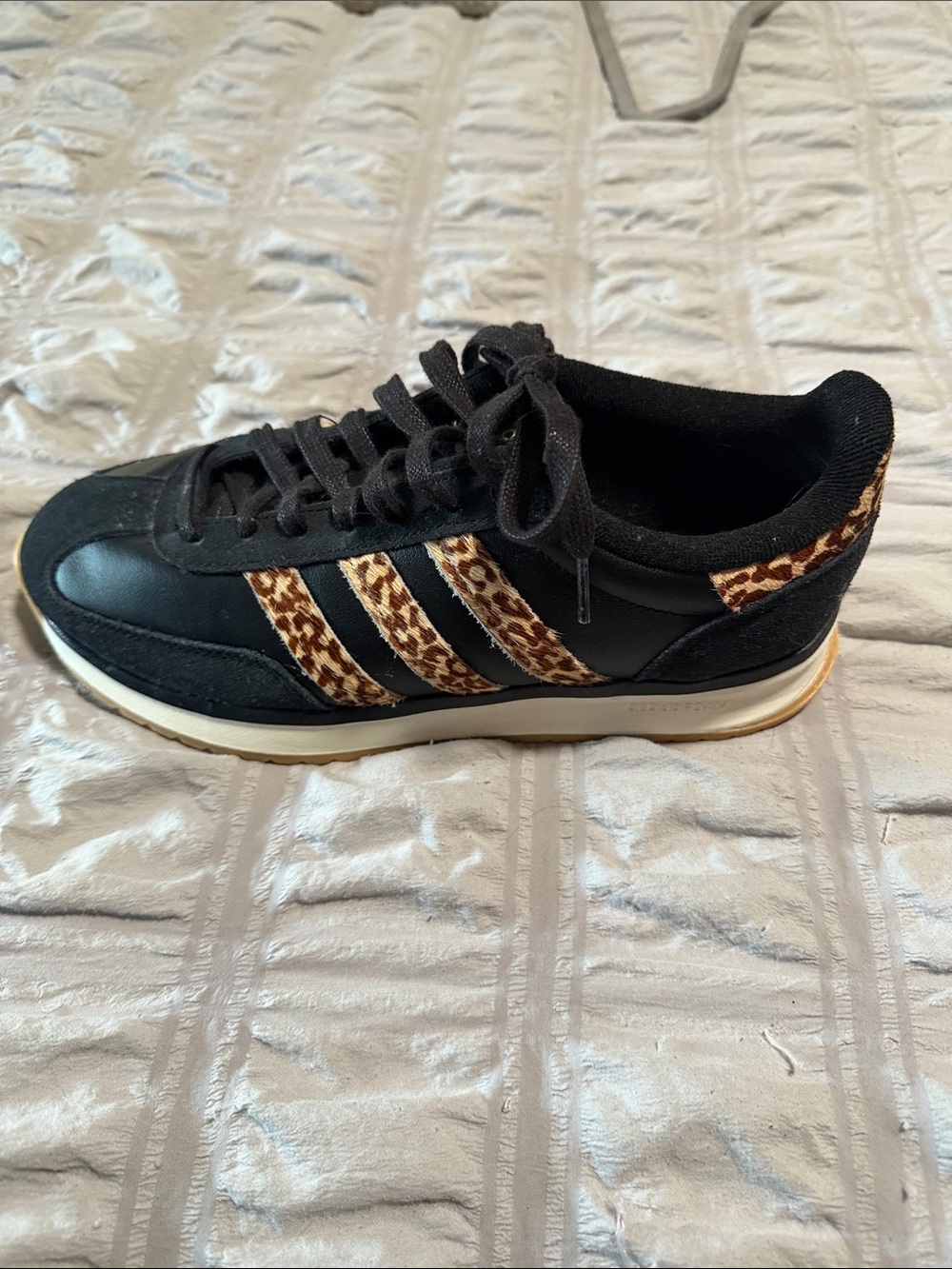 Adidas Originals Black Sneakers with Leopard-Print Stripes